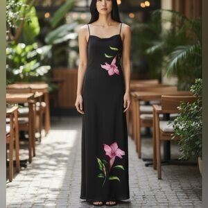 Rocco Sand Black Strappy Cowl Neck Oversized Floral Maxi Dress Size XL